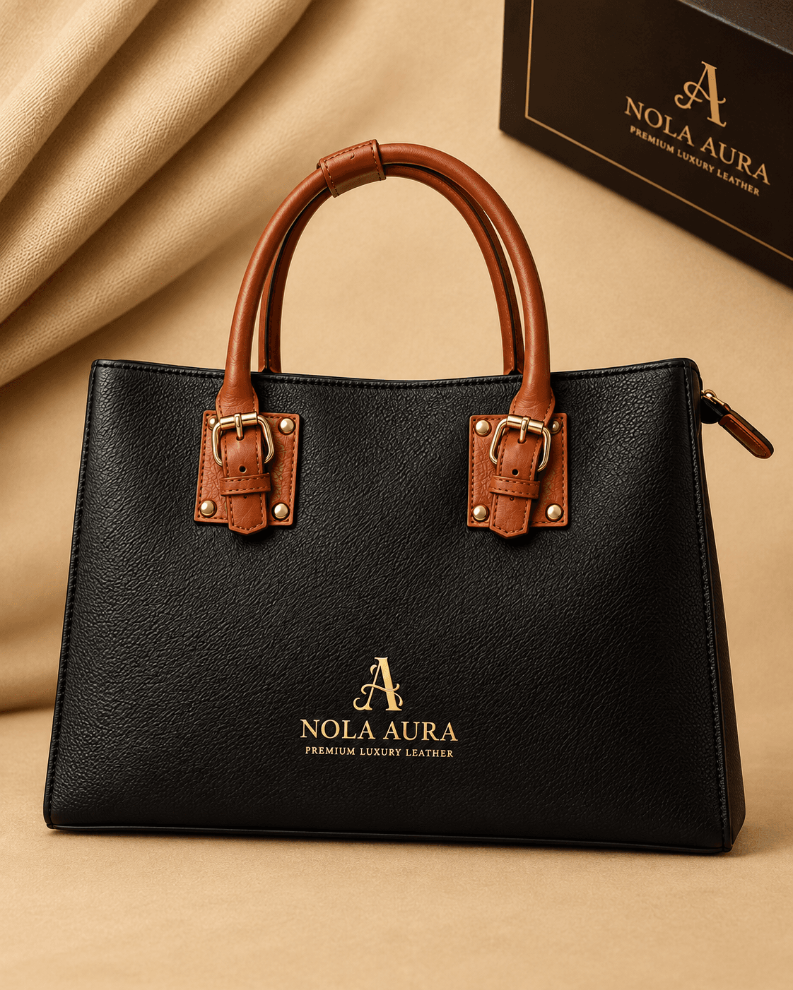 A Nord Lyster leather tote, hand-stitched and finished with gold embossing